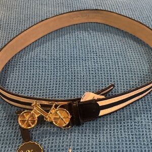 Cynthia Rowley Gold Bicycle Buckle Black and White Belt